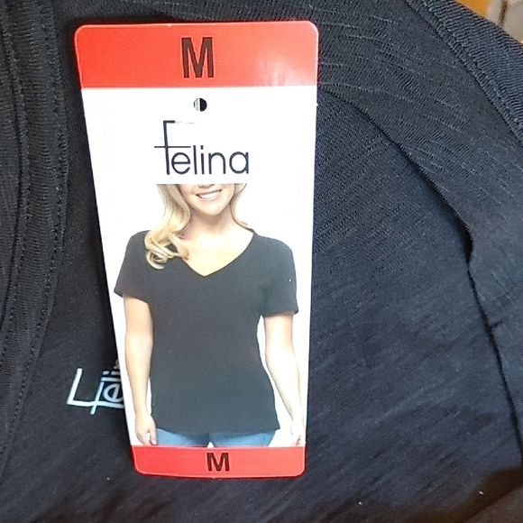 NWT Felina V-Neck Casual Short Sleeve Tee Black - Picture 3 of 5